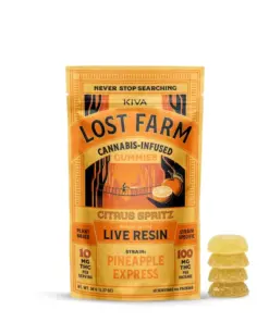 Kiva Confections Lost Farm Citrus Spritz Pineapple Express Live Resin Gummies – 10 Pack